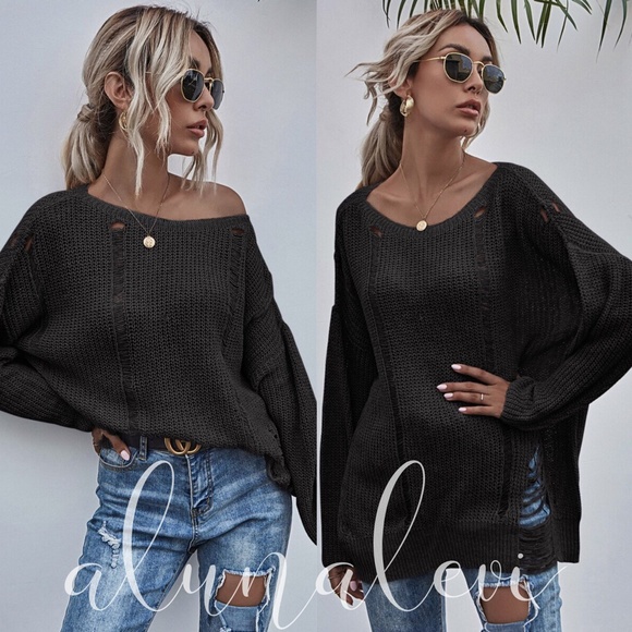 greydistressed oversized knit sweater - Picture 6 of 8